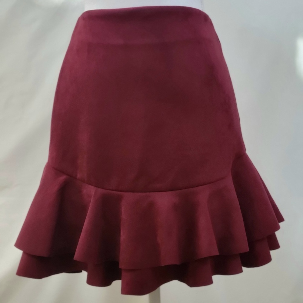 NWT Aqua Burgundy Faux Suede Skirt